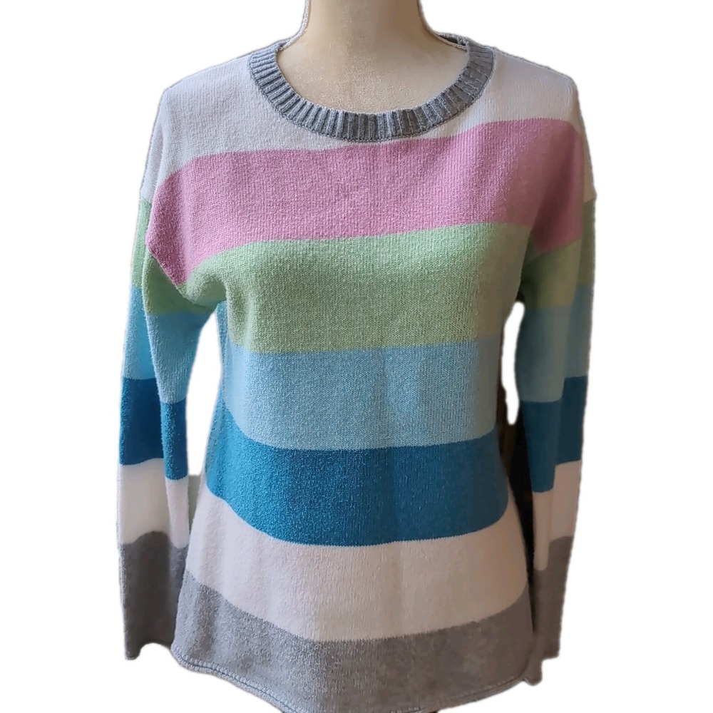 Talbots Women's Pullover Sweater Size S Bold‎ Stripes Long Sleeve Crew Neck